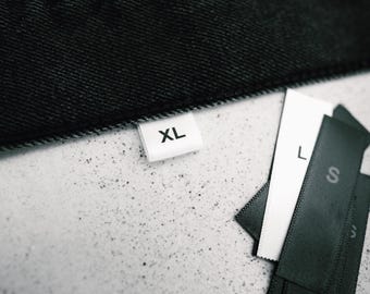 100 etiquetas de talla personalizadas / etiquetas de talla de ropa para pequeñas empresas / tela tejida, para coser