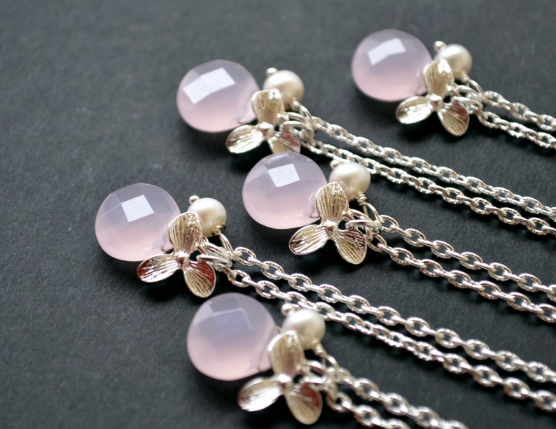 Rose quartz necklace Gift for her rose quartz pendant pearl orchid necklace Gift For Women pink Gemstone necklace Healing Crystal quartz
