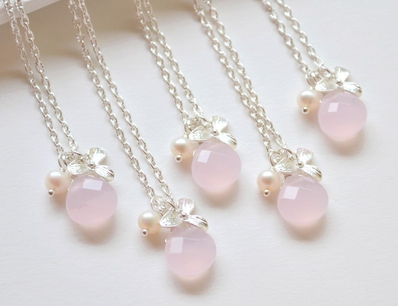 Rose quartz necklace Gift for her rose quartz pendant pearl orchid necklace Gift For Women pink Gemstone necklace Healing Crystal quartz