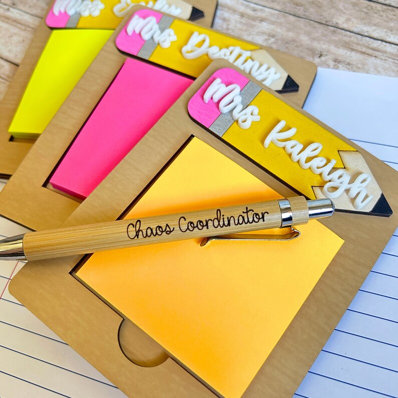 Post It Note Holder, Teacher Gift, Custom Pen, Personalized Teacher ...