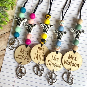 Cow lanyard, teacher lanyard, personalized lanyard, Silicone lanyard