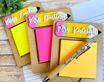Post It Note Holder, Teacher Gift, Custom Pen, Personalized Teacher Gift, Pencil, Back to School