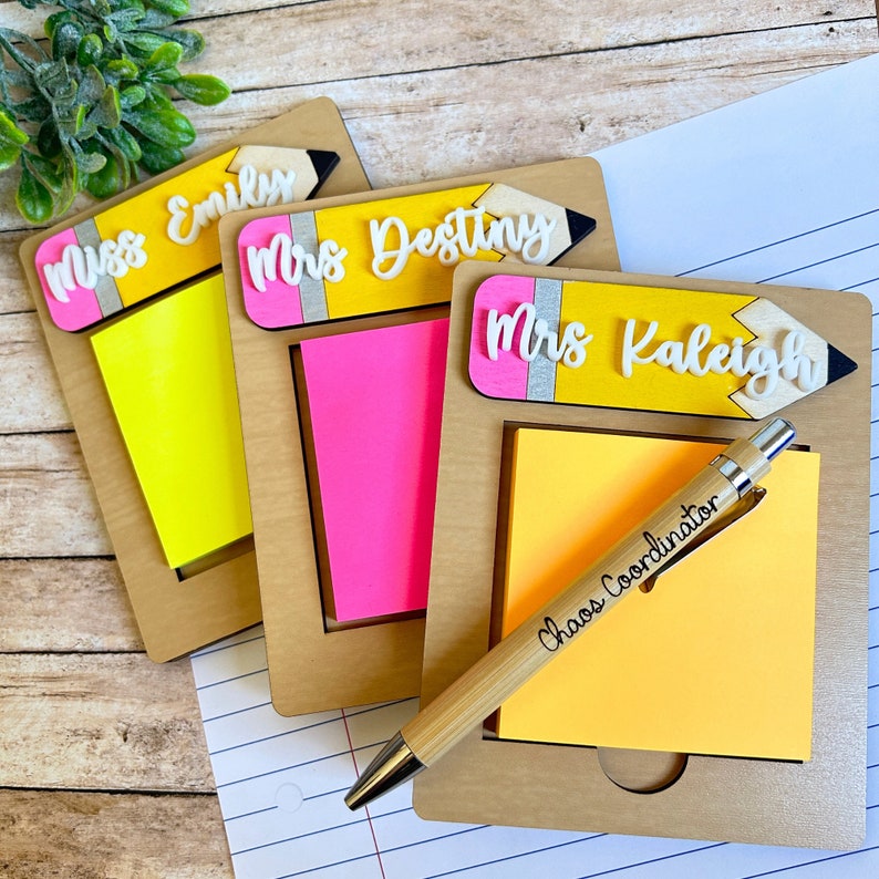 Post It Note Holder, Teacher Gift, Custom Pen, Personalized Teacher ...