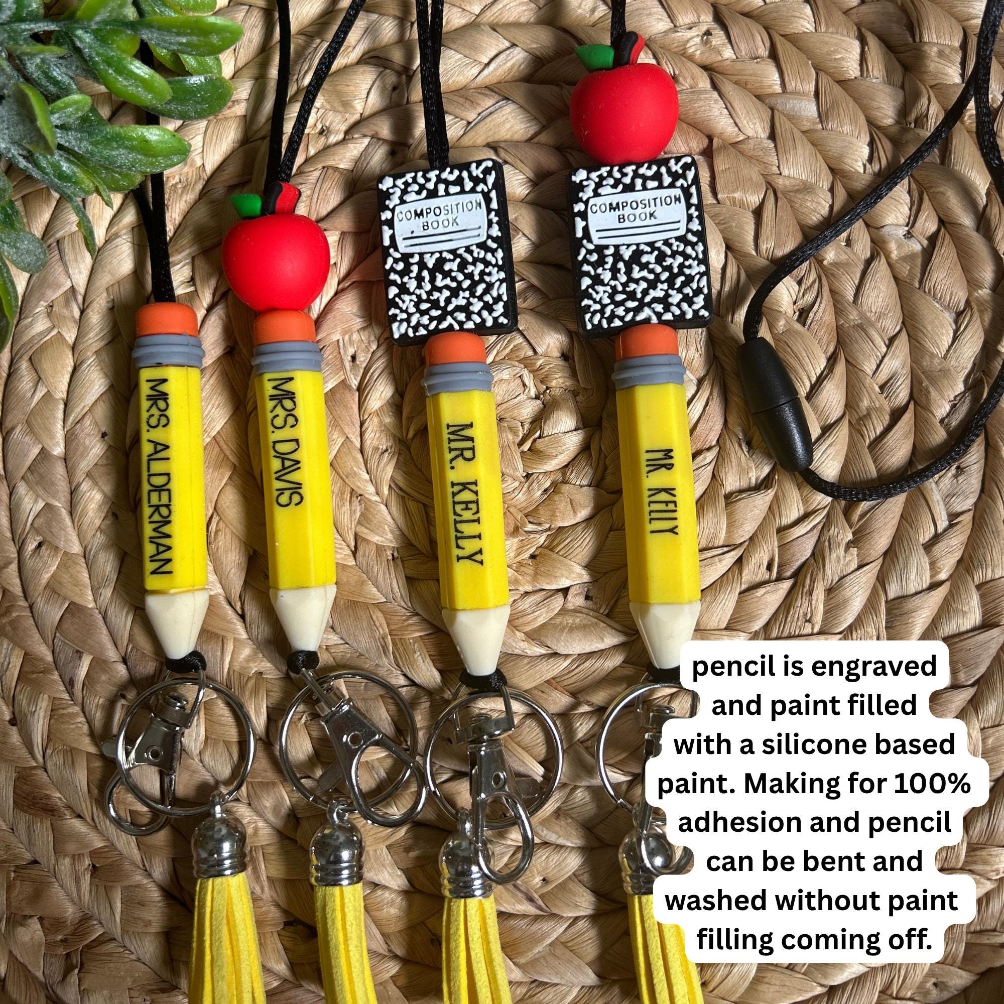 Teacher Lanyard, Pencil Lanyard, Teacher Custom Lanyard, Apple Lanyard, Back to School, Teacher Gift, Composition Notebook