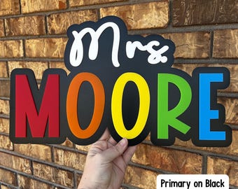 Teacher Name Sign, Teacher Door Hanger, Name Sign, Name Hanger, Large Name Hanger, Maple Sign, Primary, Pastel, Apple