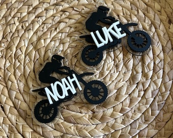 custom dirtbike keychain, dirt bike bag tag, motorcross bag tag, personalized dirt bike keychain for book bag