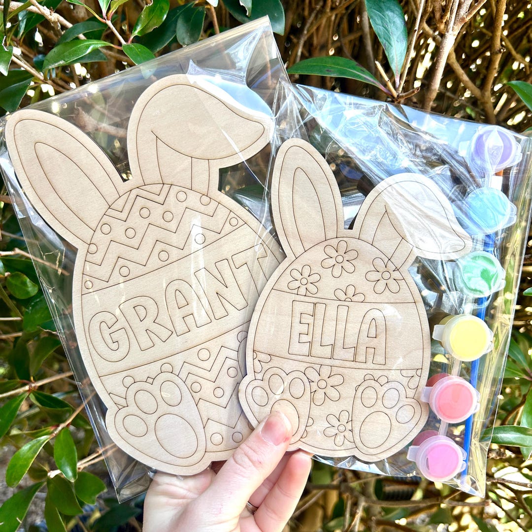 Personalized Easter Bunny Paint Kit, Custom Name Wooden Bunny, DIY Kids ...