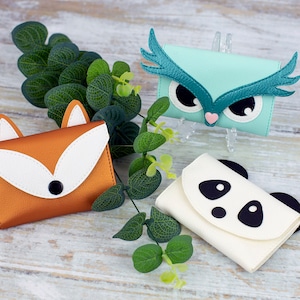 Portatarjetas de animales Adelaide, patrón de costura de billetera mini tarjeta, patrón de costura PDF. Tarjetero Zorro, Tarjetero Panda y Tarjetero Búho