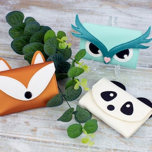 Adelaide Animal Card Holders, Mini Card Wallet Sewing Pattern, PDF Sewing Pattern. Fox Card Holder, Panda Card Holder and an Owl Card Holder