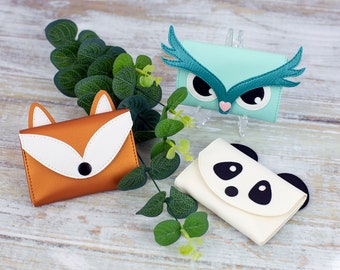 Adelaide Animal Card Holders, Mini Card Wallet Sewing Pattern, PDF Sewing Pattern. Fox Card Holder, Panda Card Holder and an Owl Card Holder