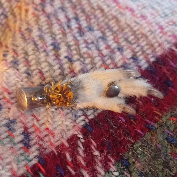 Lovely Ward Brothers Scottish Grouse Foot Brooch with Citrine Glass Stone & Hallmarked Silver Mount - Edinburgh 1960