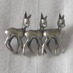 Stunning Art Deco Three Deer Brooch- 835 Continental Silver
