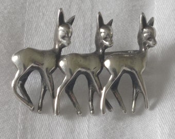 Stunning Art Deco Three Deer Brooch- 835 Continental Silver