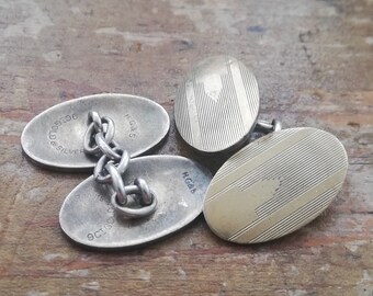 Boutons De Manchette Anciens Art Déco En Or 15k - Gravés, Faits Main En Australie - Époque Édouardienne
