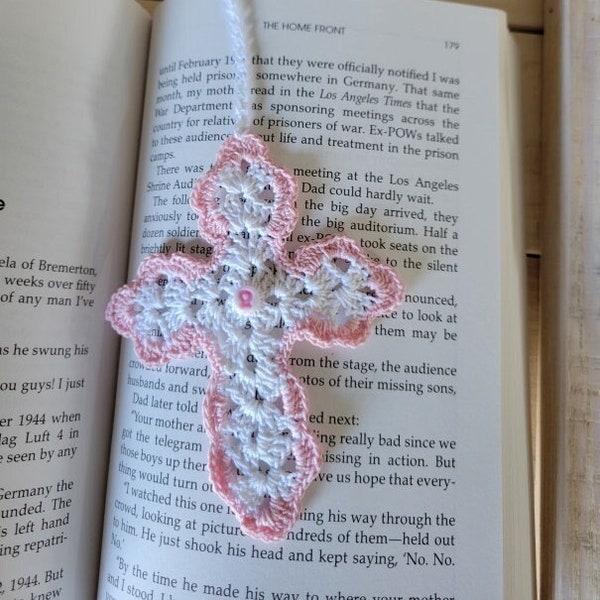 Cross Bookmark Breast Cancer Ribbon Granny Square Cross Bookmark pdf Pattern Thread Crocheted