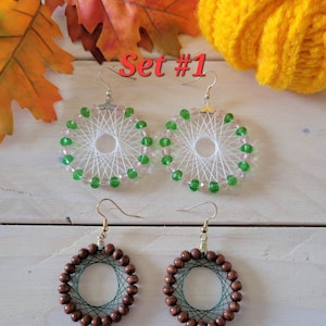 Dreamcatcher inspired hoop bead/thread earrings.Handmade. Set of 2. Ready to ship!