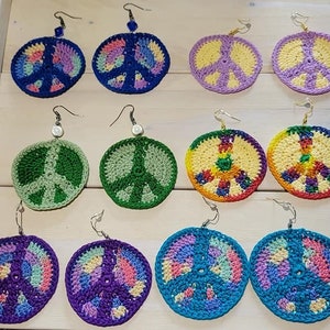 Peace Sign Earrings Thread Crocheted pdf Pattern