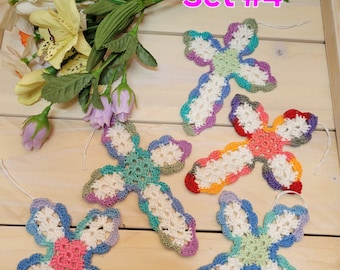 Cross Bookmarks/Ornaments.Hand Crocheted Alice's Granny Square Cross Set of 5. 4.25" L, 3.5" W. Ready to Ship!