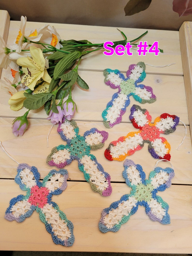 Cross Bookmarks/Ornaments.Hand Crocheted Alice's Granny Square Cross Set of 5. 4.25 L, 3.5 W. Ready to Ship image 1