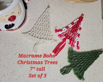 Macrame Boho Ornaments, trees set of 3, crosses with beads set of 4. Ready to ship!