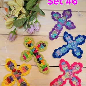 Cross Bookmarks/Ornaments.Hand Crocheted Alice's Granny Square Cross Set of 5. 4.25 L, 3.5 W. Ready to Ship image 6