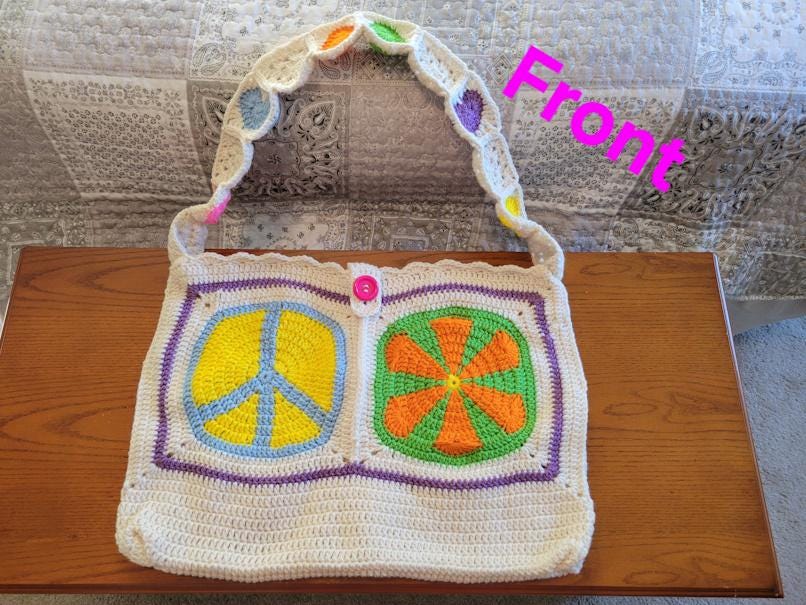 Peace Sign Hippie Flower Market Bag Pattern