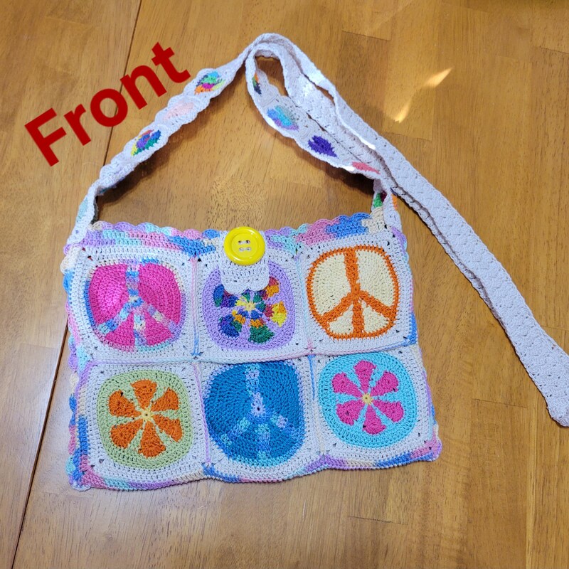 Hippie Paisley Floral Peace Sign Pattern Print Crossbody Bags