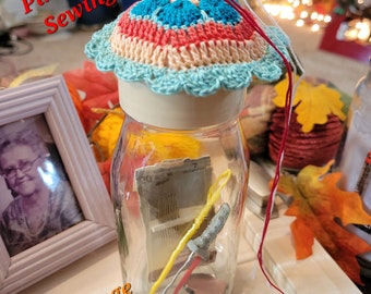 Flower Pin Cushion Sewing Storage Jar. Ready to ship!