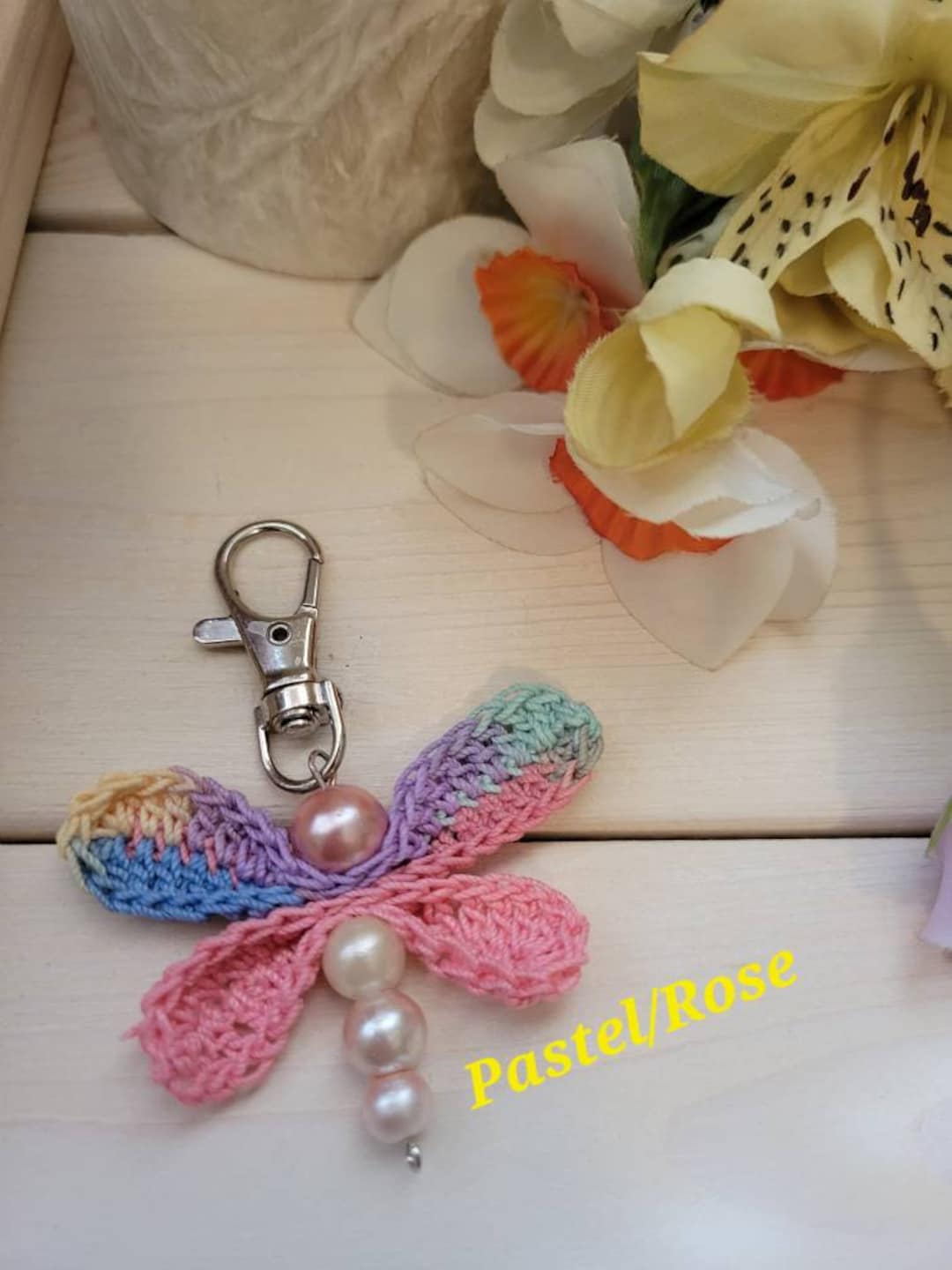 Dragonfly Key Chains or Lobster Claw Clips.mother's Day & Graduation Gifts Hand Crocheted Ready