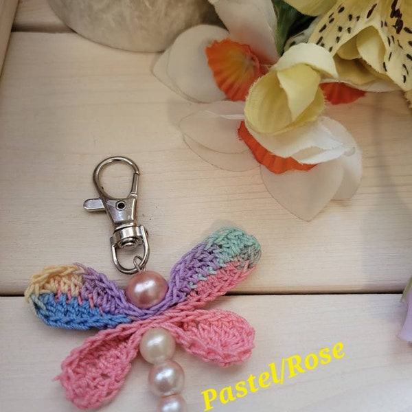 Dragonfly Key Chains or lobster claw clips.Mother's Day & Graduation Gifts Hand Crocheted Ready to Ship!