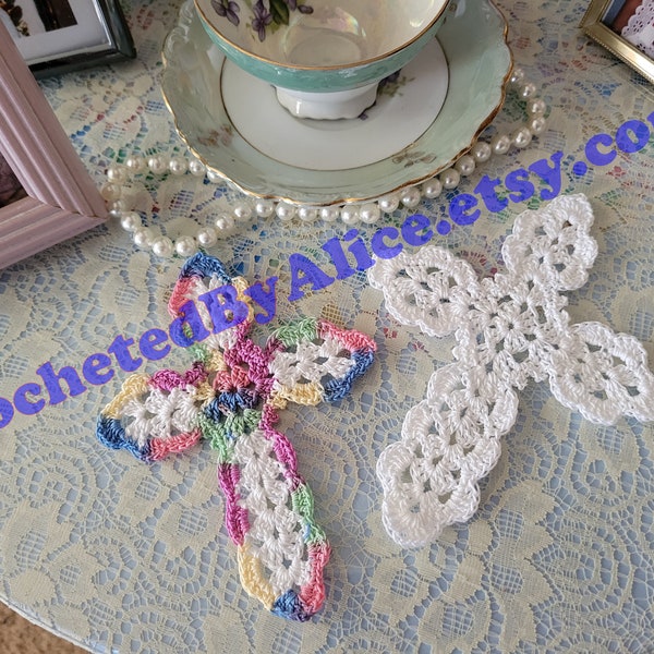 Cross Bookmark/Ornament Thread Crocheted Granny Square  pdf Pattern