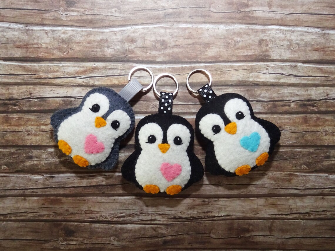 Wool Felt Penguin Keychain Penguin Keychain Keyring Key - Etsy