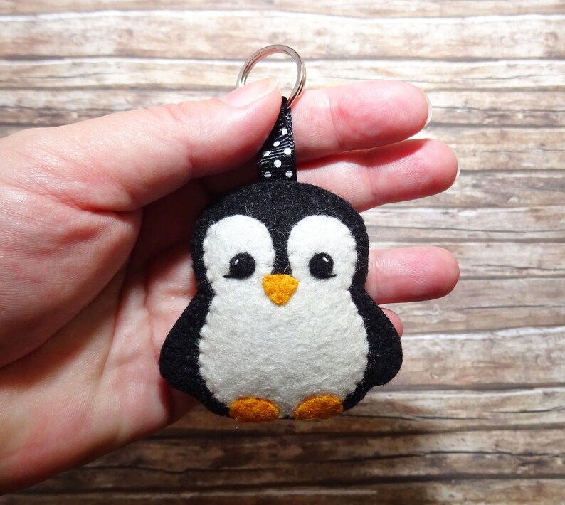 Wool felt penguin keychain Penguin keychain Keyring Key Etsy