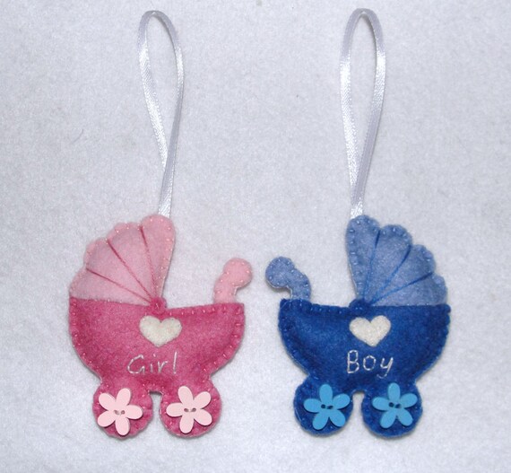 Items similar to Wool Felt Pram Ornament, Baby Shower Gift, Newborn, Baby, Boy, Blue, Pink, Pram