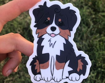 Zwarte tri-Australische herdershond sticker waterdicht vinyl sticker schattige Aussie ras liefhebbers puppy kunst tekening afdrukken