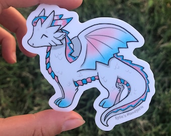 Transvlag draak waterdichte vinylsticker tekening sticker fantasie transgender queer lgbtq+ subtiele trots kunst
