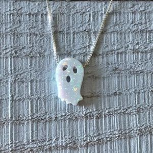 Ghost Opal Necklace/Boo Pendant/Halloween Jewelry/Birthday/Jewellery for Kids and Adults/Autumn/Thanksgiving/Holiday Gift Ideas/Spooky