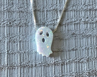 Ghost Opal Necklace/Boo Pendant/Halloween Jewelry/Birthday/Jewellery for Kids and Adults/Autumn/Thanksgiving/Holiday Gift Ideas/Spooky