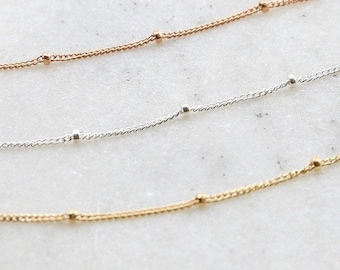 Satellite Chain/Layering Necklaces/Sterling Silver/Rose Gold Fill/Minimalist Gifts/Simple Beaded Choker/Choose Your Length/Magnetic Clasp