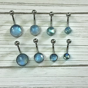 MOONSTONE Belly Button Ring/Surgical Grade Steel/Hypoallergenic/14 Gauge Body Jewelry/Gift for Her/Birthday Present/Piercing