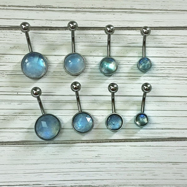 MOONSTONE Belly Button Ring/Surgical Grade Steel/Hypoallergenic/14 Gauge Body Jewelry/Gift for Her/Birthday Present/Piercing