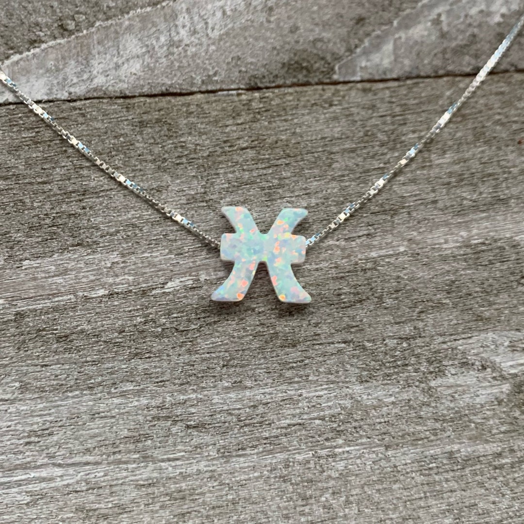 Opal Pisces Necklace, Sterling Silver Zodiac Pendant - Etsy