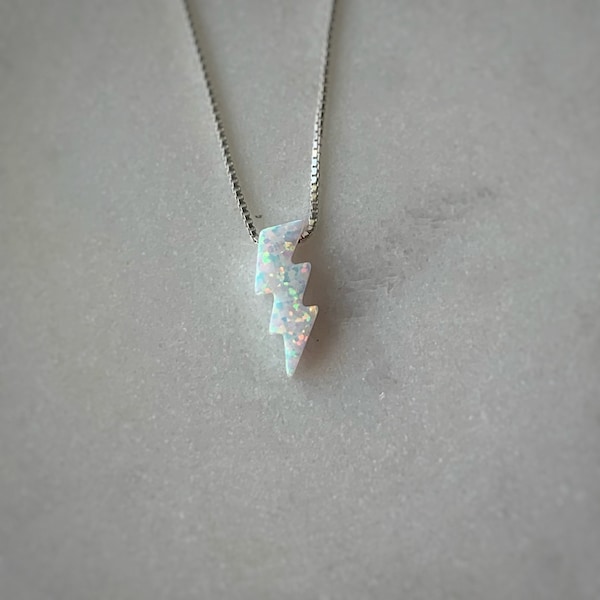 Opal Lightning Bolt Necklace/Sterling Silver or 14k Gold Fill/Fire Opal/Dainty Charm/Birthday Present/Jewelry for Kids/Celestial Gifts/Tiny