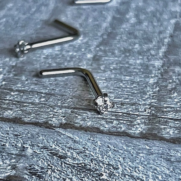 Crystal Nose Stud/L-Bend/20g/18g/316L Surgical Steel/Hypoallergenic/Gift For Her/Body Jewelry/Piercing/Tiny Nose Rings/Dainty Diamond