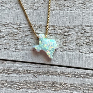 Texas Opal/White Fire Opals/State Charm/October Birthstone/Minimalist Necklace/TX Shape/Layering Necklaces/Lone Star/14k Gold Fill/or 925