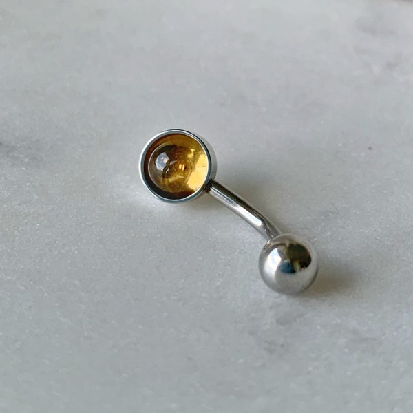 Citrine Belly Button Ring/Surgical Grade Steel/Hypoallergenic/14 Gauge Body Jewelry/Gift for Her/November Birthday Present/Birthstones