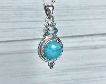 Larimar and Blue Topaz Pendant/925 Sterling Silver/ Handmade Gift for Her/December Birthstone/Christams Jewelry Gifts