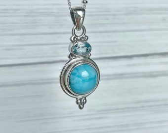 Larimar and Blue Topaz Pendant: Handmade Sterling Silver Jewelry