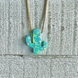 Cactus Opal Necklace/14k Gold Fill Rose Gold Fill or 925 Sterling Silver/October Birthstone/Saguaro Cactus/Arizona Texas Nevada California