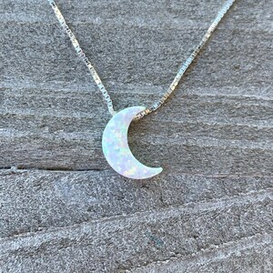 Opal Moon Necklace, Sterling Silver Crescent Pendant
